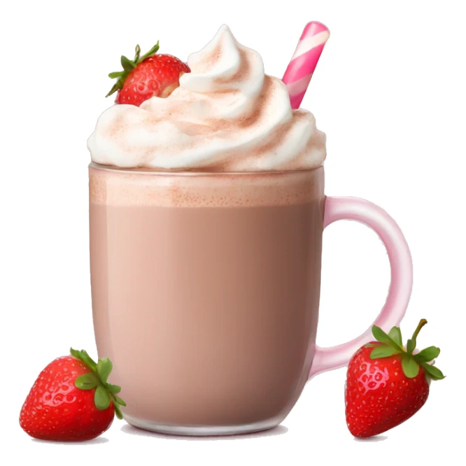 hot chocolate with fresh strawberries and a light pink glass  sticker