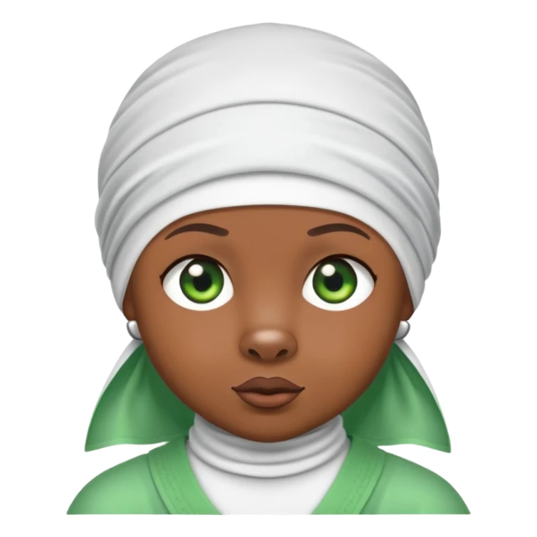 Sweet brown bear with green eyes in a stylish white durag head wrap, cool expression, iOS emoji style sticker