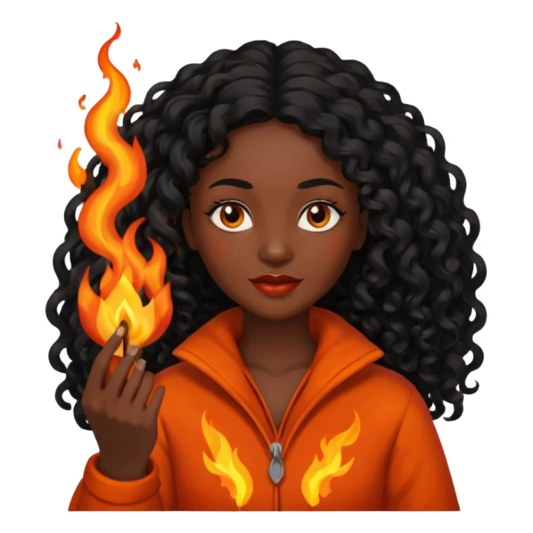 Dark curly long haired woman with fire in her hands sticker