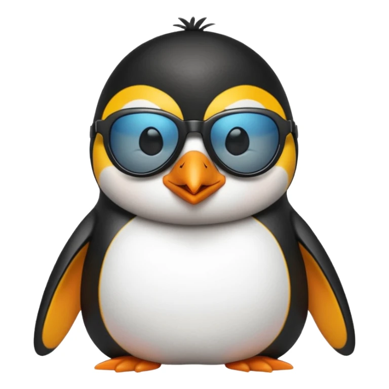 Penguin wearing sunglasses with kissy face sticker