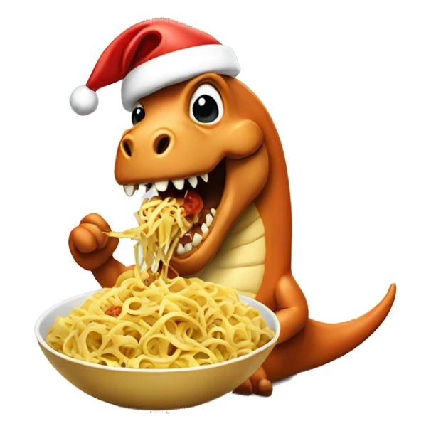 A santa dino eating pasta sticker