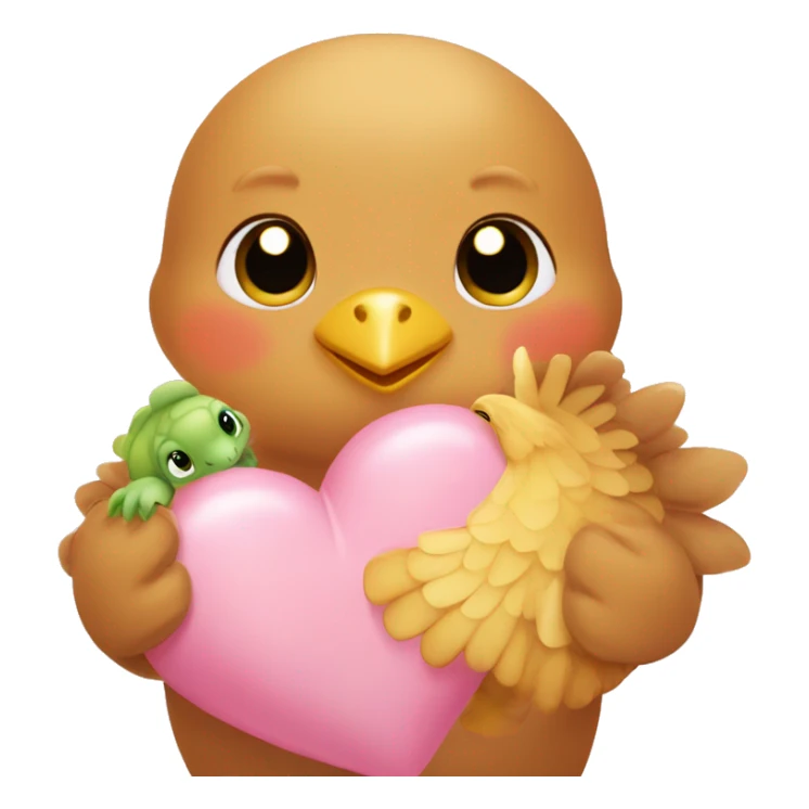 Baby chicken , turtle and teddy bear 🧸 inside heart emoji sticker