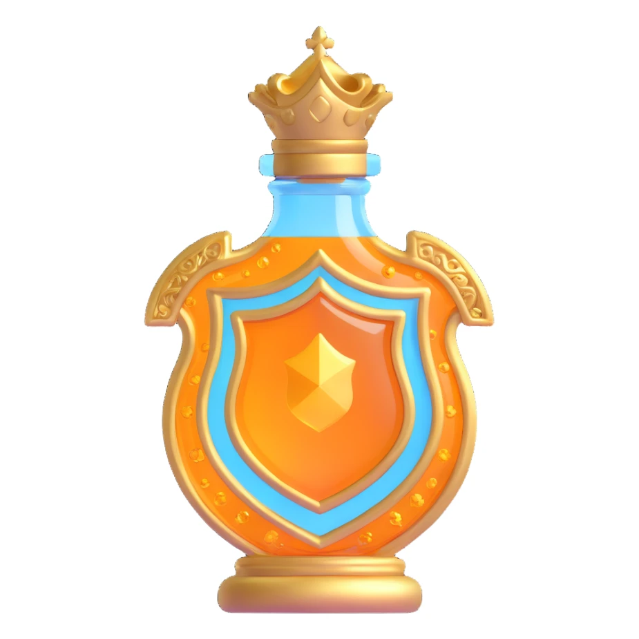 shield-shaped crystal elixir bottle, color #7986cb, 🛠 symbol, intricate gold filigree, magical sparkles, floating, seamless bottom, ultra-luxurious, modern, no shadow, collection style sticker