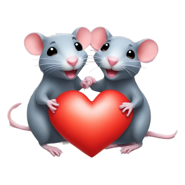 two rats in love holding heart sticker