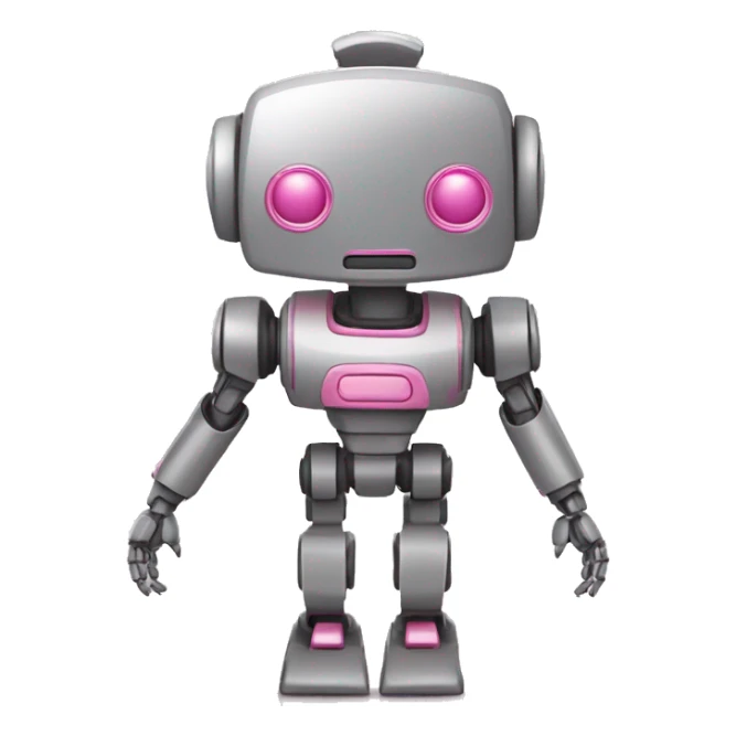 emoji robot gris y rosa simpático señalando con el dedo de cuerpo entero sticker