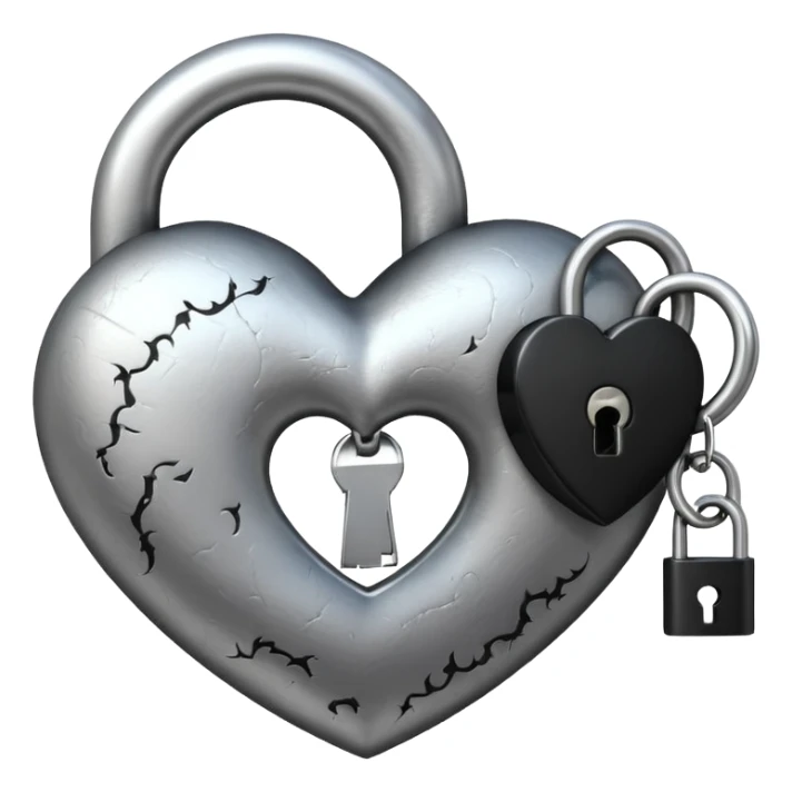 emo heart with crescent moon and black lock sticker