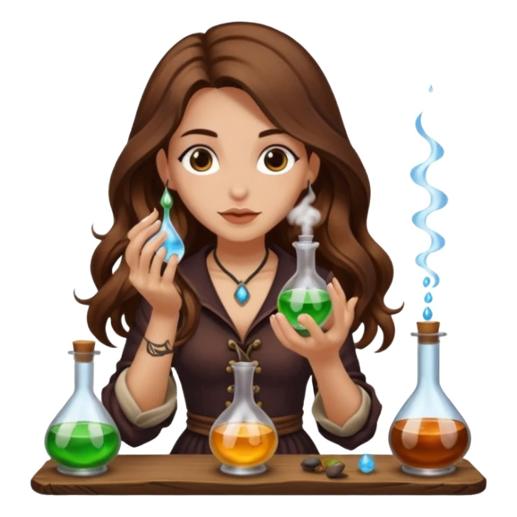 alchemist woman long wavy brown hair tattoos tasting potion drop sticker