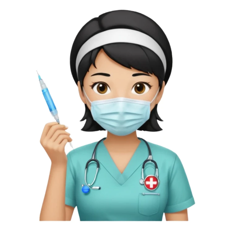 a modern day asian woman nurse holding a vaccination needle sticker
