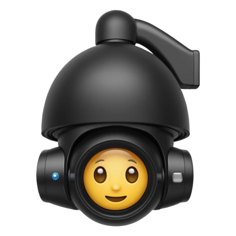 PTZ dome camera with lens visible apple emoji style sticker