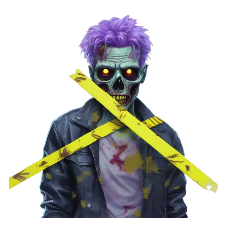 Zombie_ Vaporwave black holographic oilslick zombie yellow caution tape sticker
