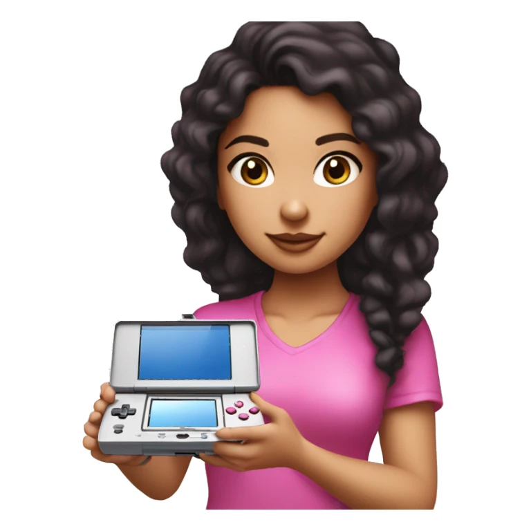 dark haired lightskin girl  playing pink nintendo ds sticker