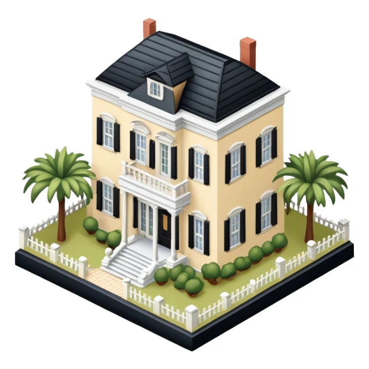 Savannah Georgia mansion, isometric dollhouse-style, realistic sticker