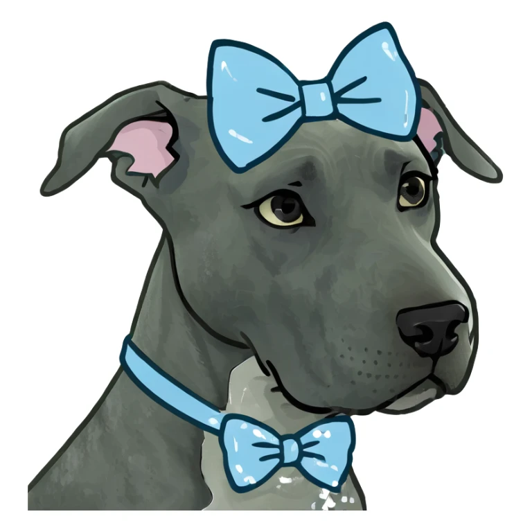 Blue Great Dane dog with a sparkly bow on its ear, 3D style sticker