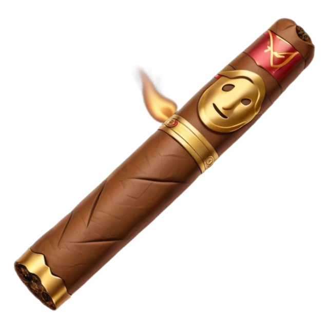Emoji-style cigar icon, dark brown wrapper, subtle smoke, minimalistic, clean silhouette, metal details, no gold sticker