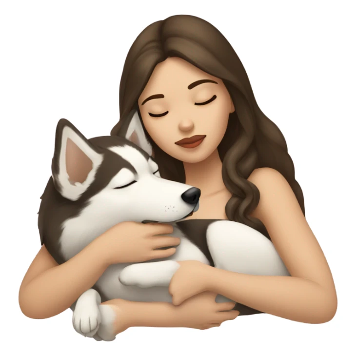 brunette Sleeping beauty girl with golden beige Husky sticker