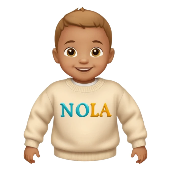 baby with a jumper with the word NOLA on sticker