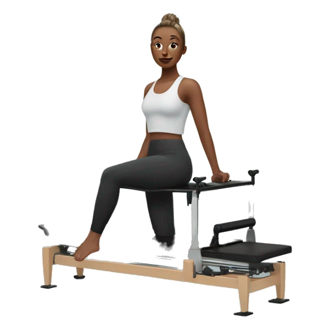 Girl on a Pilates reformer machine, wearing leggings and a top






 sticker