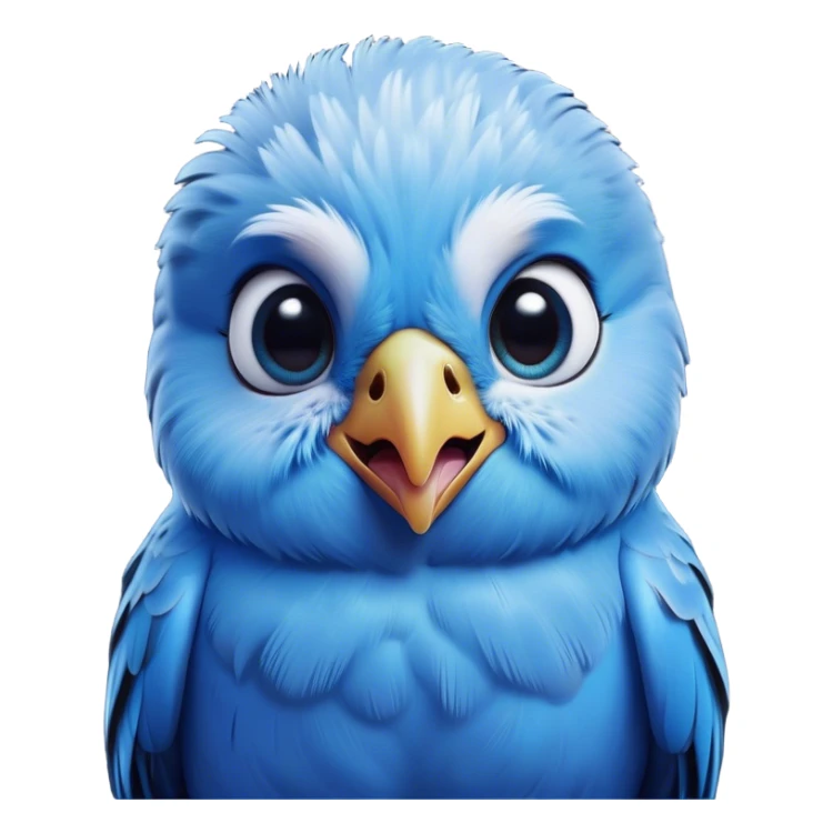 Cinematic Comical Blue Budgie Portrait Emoji, Head tilted dramatically with an exaggeratedly amused expression, featuring a striking blue feathered fur with a glossy finish, wide, expressive dark eyes filled with playful disbelief, Simplified yet hilariously expressive features, highly detailed, glowing with a slightly sassy glow, high shine, dramatic yet playful, stylized with an air of cheeky mischief, bright and endearing, soft glowing outline, capturing the essence of a spirited and over-the-top budgie, so meme-worthy it feels like it could side-eye its way into internet fame instantly! sticker