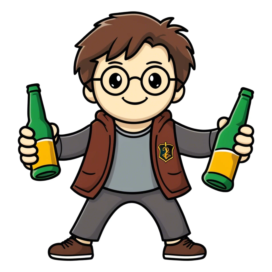 Realistic Harry Potter with bottles of beer sticker
