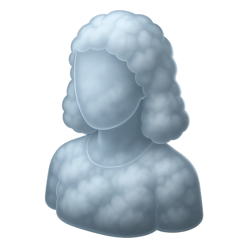 faceless person, frontal view, made of white fluffy clouds, shoulder length, no shadows, matte glass style sticker