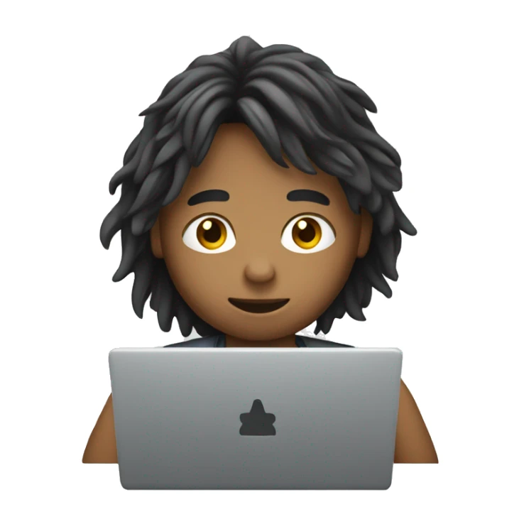 a long hair boy working on laptop sticker