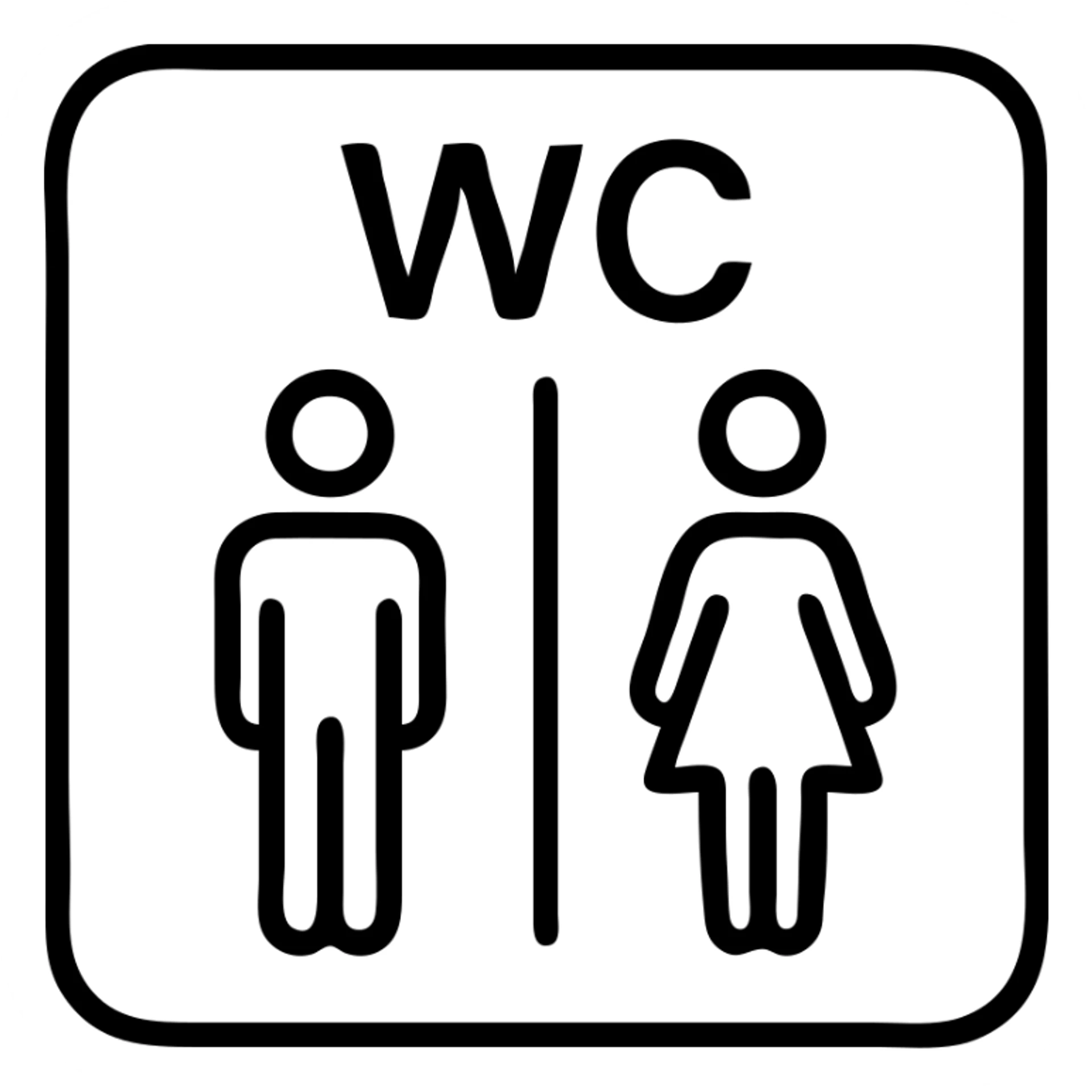 wc sign man & lady with "wc" written and with a box around it sticker