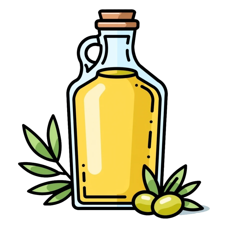 Olive oil bottle with olives beside it sticker