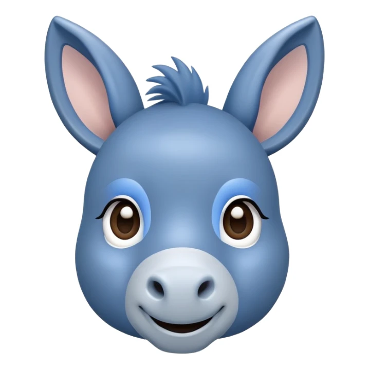 cute blue donkey with big eyes and friendly smile, simple flat design sticker