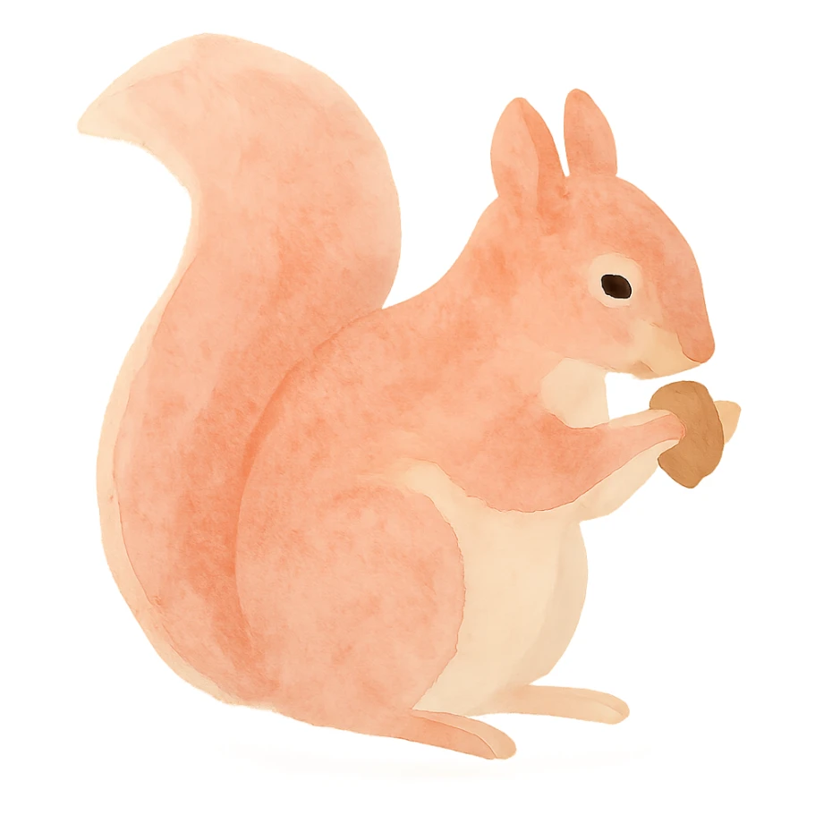 red squirrel with detailed fur, gnawing a nut, watercolor style, no background sticker