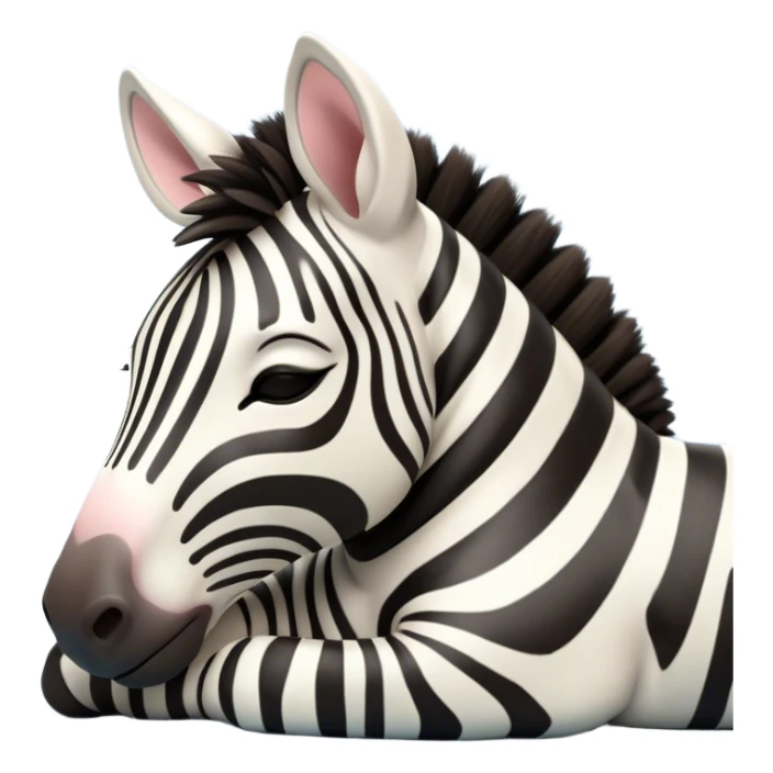 Meme-Worthy Cute Sleeping Zebra Portrait Emoji, Head resting peacefully with a contented smile, showcasing a lean, graceful build and a luxuriously soft striped fur, a refined, equine head with a long snout and alert ears, and eyes shut in a serene, restful nap, Simplified yet hilariously adorable features, highly detailed, glowing with a soft, drowsy light, high shine, relaxed and utterly lovable, stylized with an air of playful laziness, bright and heartwarming, soft glowing outline, capturing the essence of a comically sleepy zebra that feels like it could instantly become the next viral sensation of adorable slumber! sticker