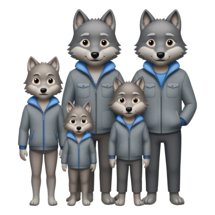 Wolf's family: mom, dad, 3 sons and 1 daughter sticker