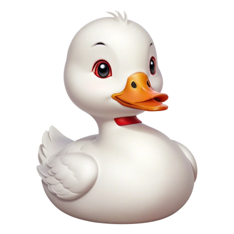 Cinematic Cute White Duck Portrait Emoji, Head tilted playfully and inquisitively, featuring a glossy, immaculate white plumage with a charming red bill, round, sparkling eyes filled with curiosity, Simplified yet irresistibly adorable features, highly detailed, glowing with a warm, friendly glow, high shine, affectionate and lively, stylized with a touch of whimsical charm, bright and endearing, soft glowing outline, capturing the essence of a mischievous yet loving duck, so playful it feels like it could waddle out of the screen and into your arms! sticker