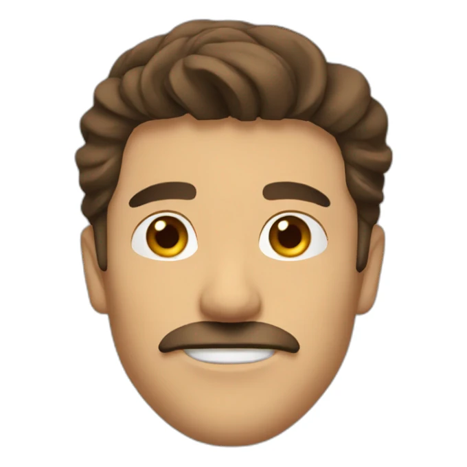 man with brown hair comped sideways and a small mustache zorro sticker