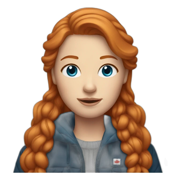 Ginger hair and blue eyes woman with a Canadian jacket sticker