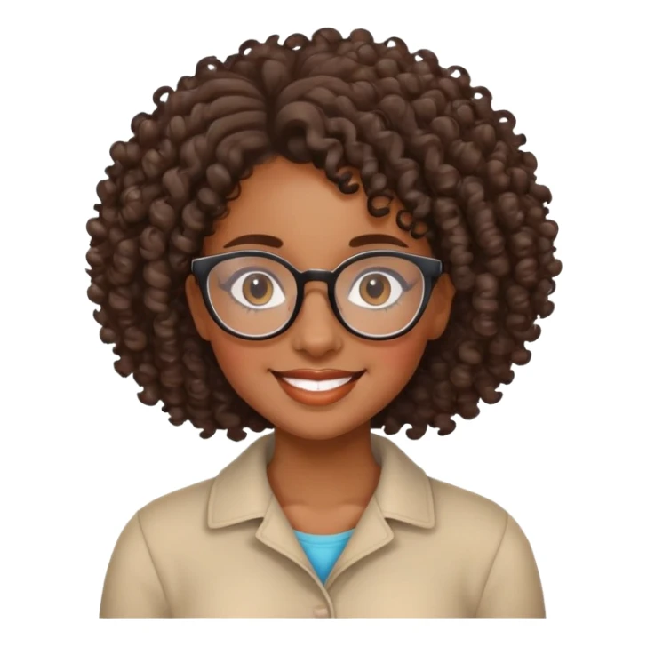 black girl with curly hair, glasses and beautiful smile sticker
