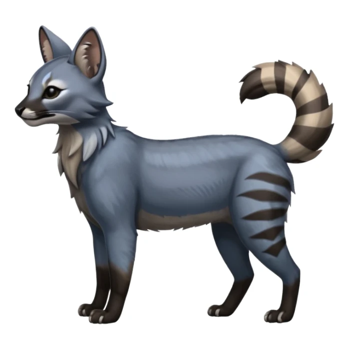 Realistic edgy bluish greyish blackish whitish silvery coppery Shiny Colorful Dusky Dark Gloomy Glossy Aardwolf-Caracal-Cougar-Lion-Bobcat-fusion-animal-hybrid-creature, full body, tufted ears, long thin tufted tail sticker