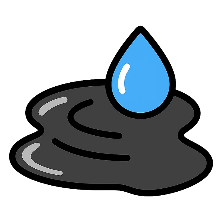water droplet sliding on glossy black mirror-like paint, main color glossy black, subtle repellent effect with water lines moving away, modern and clean icon sticker
