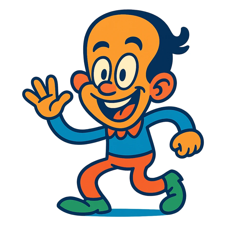 guy with a big forehead, fun and expressive style, vibrant toon illustration, playful and colorful sticker
