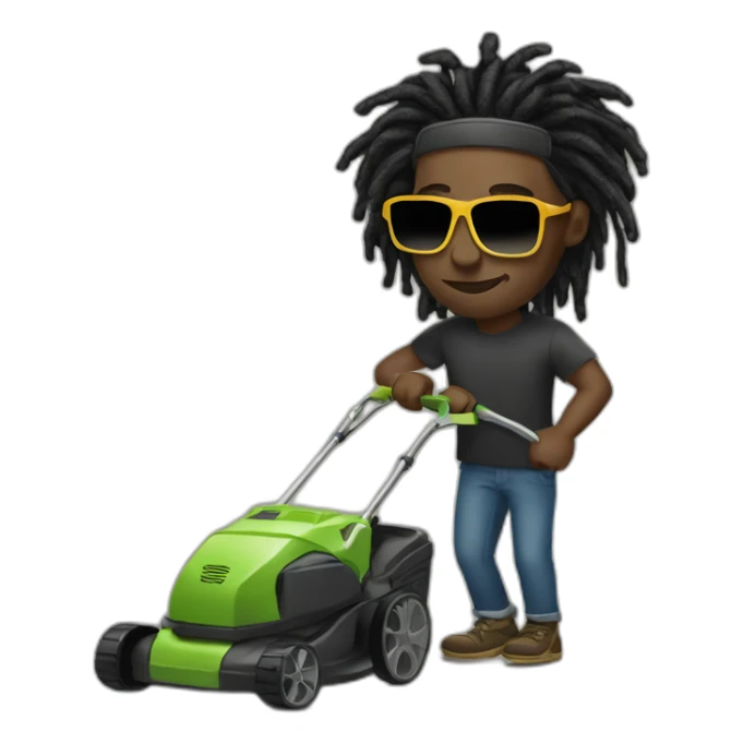 Black man with dreads and sunglasses mowing sticker