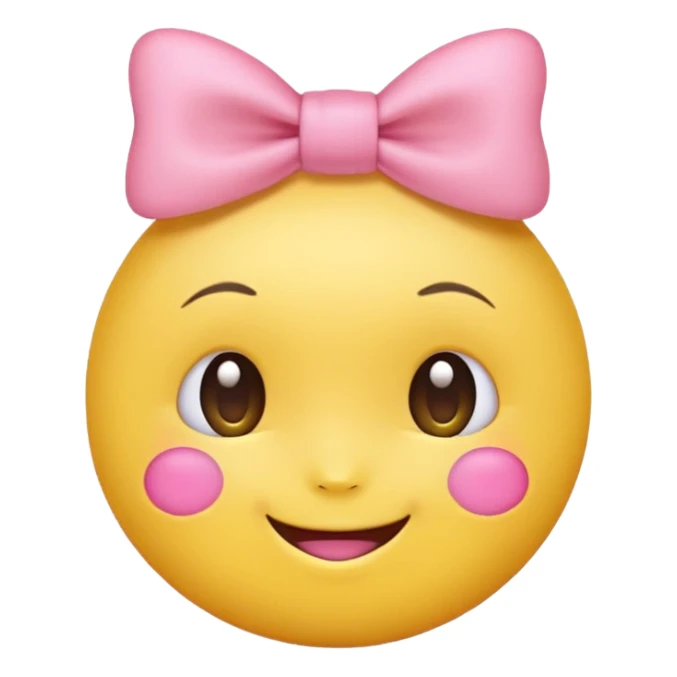 Yellow Emoji with pink bow, cute face with blush, no hair  sticker