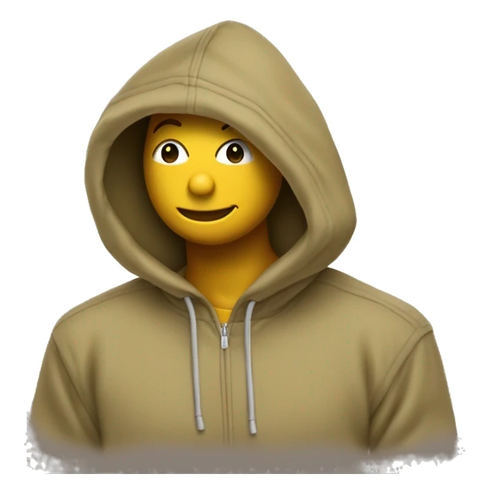 khaki color pullover hoodie smiley face in hood sticker