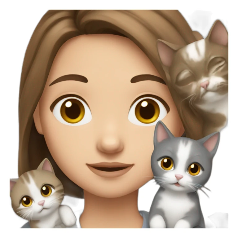 girl with brown hair with 2 cats gray and white sticker