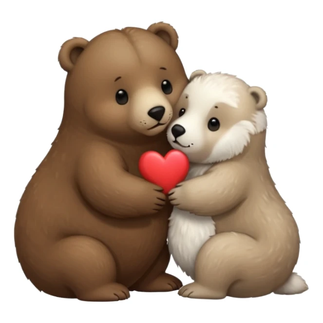 small white seal kissing a big brown bear with a heart between them sticker