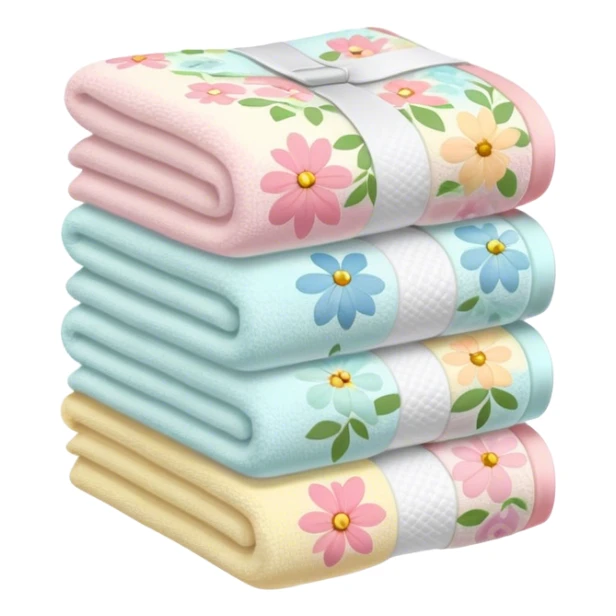 Stack of pastel floral folded towels sticker