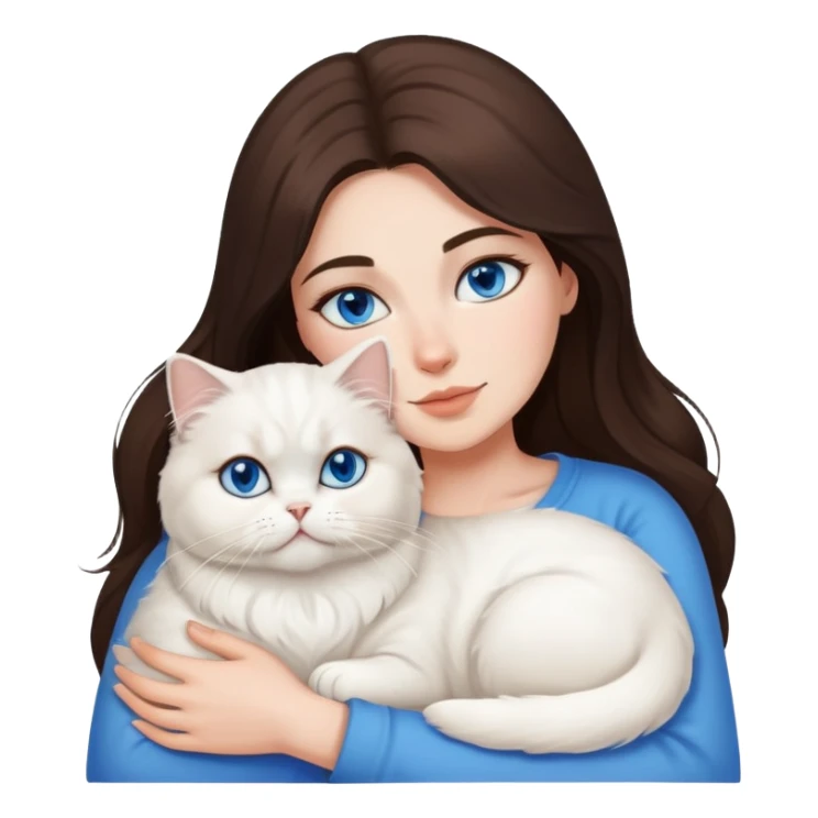 Brunette woman snuggling white Persian cat with blue eyes sticker