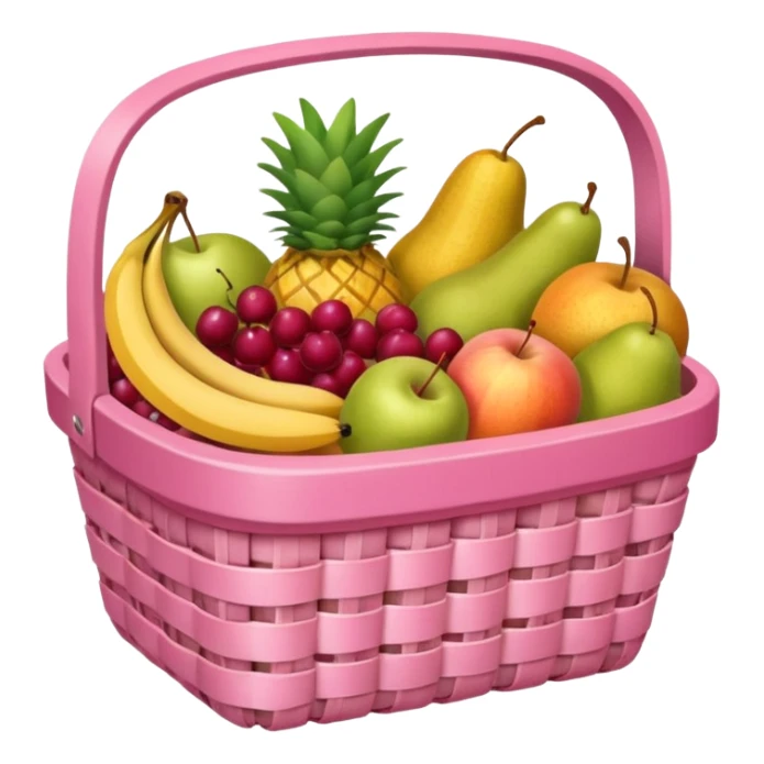 Pink basket, plaid lining, with both food, drink and fruits sticker