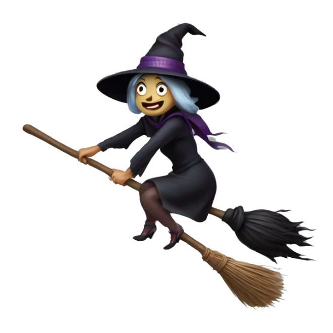 Scarry witch, flying to the left on a broom. Transparent background sticker