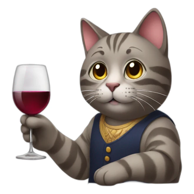 cat holding a glass of wine sticker