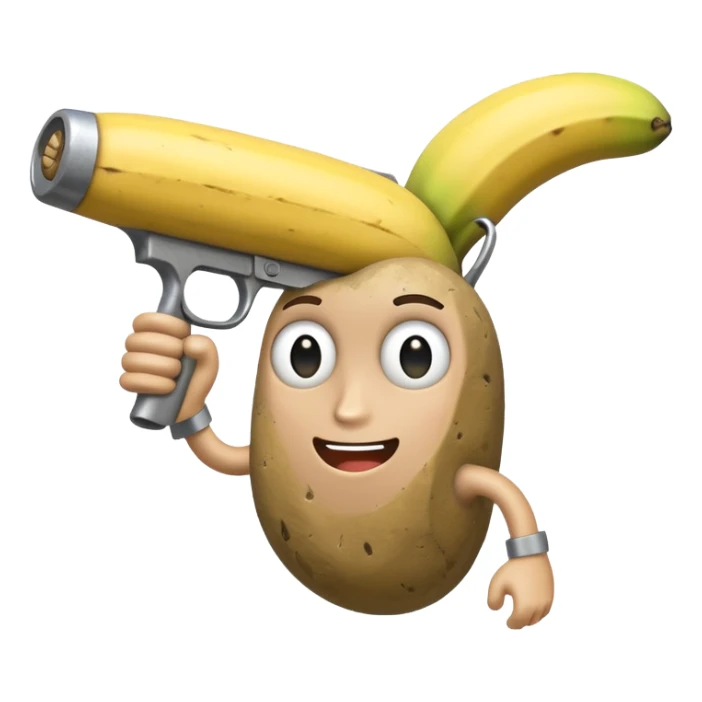 a rock with a banana gun saying why sticker