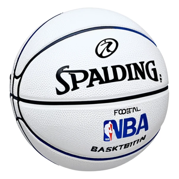 Minimalist blue and white Spalding basketball with NBA logo, blue with black lines, iOS emoji style sticker